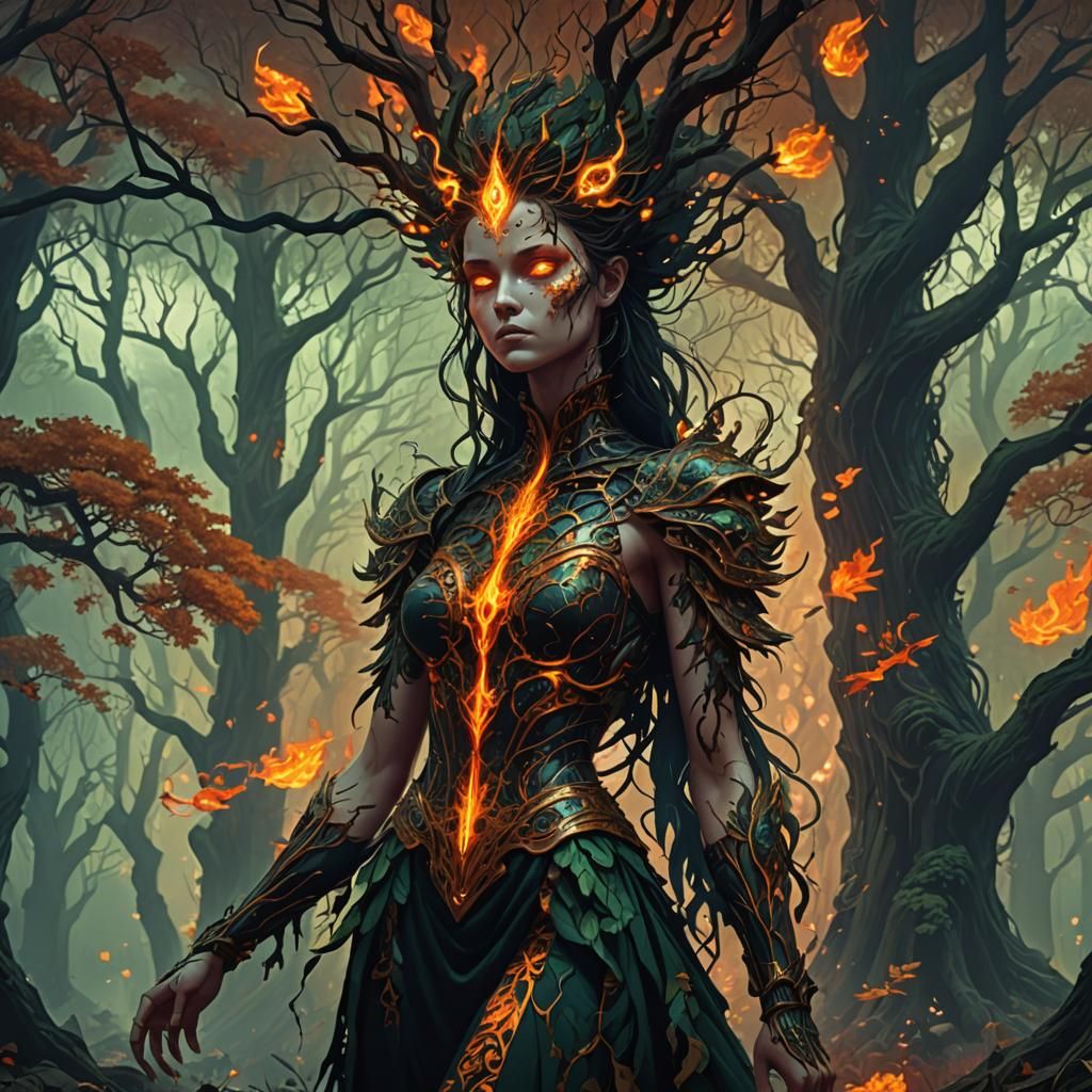Fractal Nature Robot Woman in Fantasy Art Style