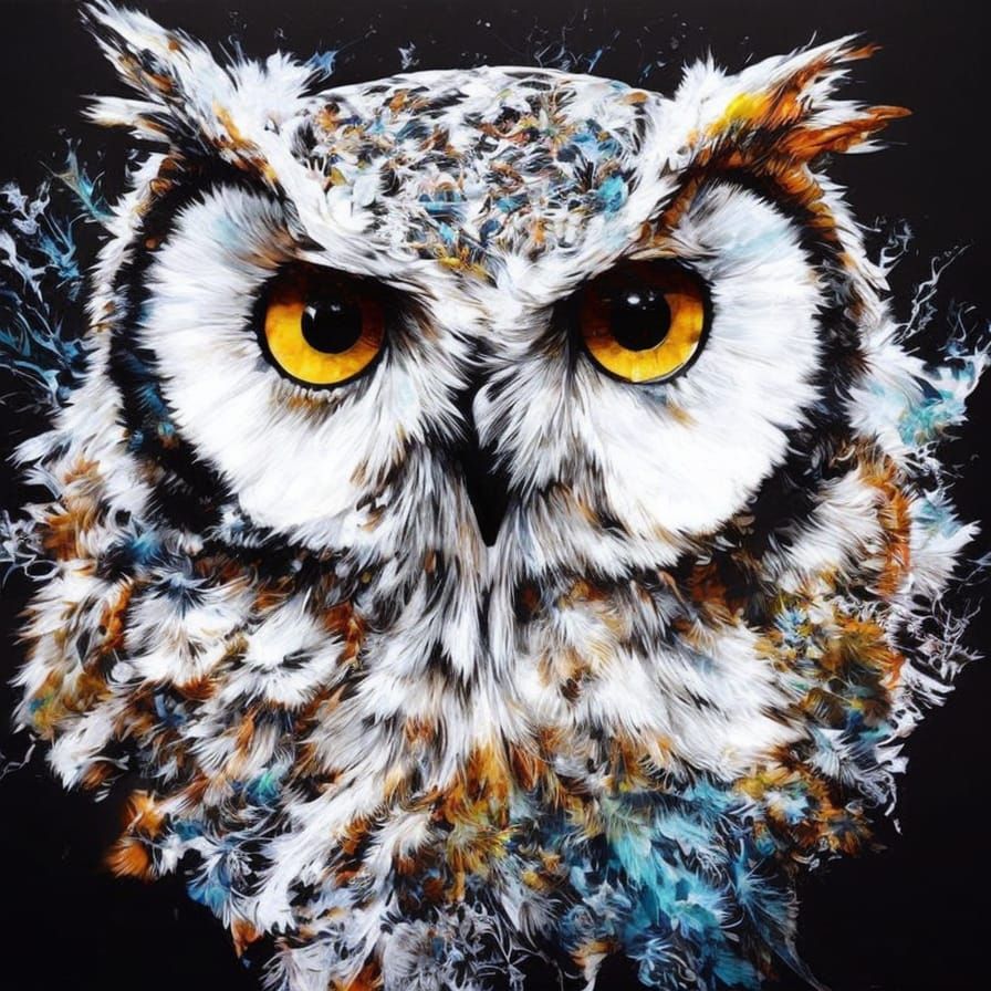 Fluffy Owl Portrait in Inkblot Style