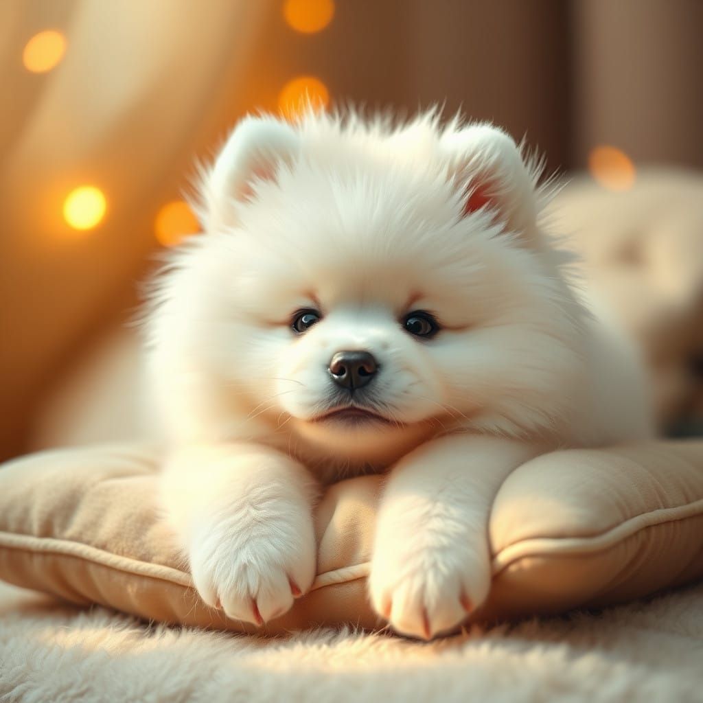 Whimsical Samoyed Puppy in Dreamlike Atmosphere