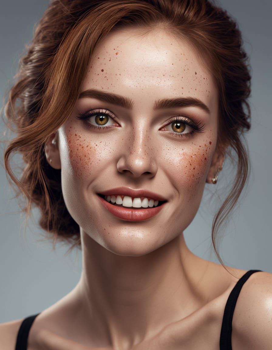 Stunning Freckled Girl with Hazel Eyes: Photorealistic Portr...