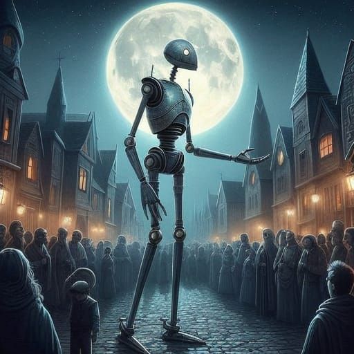 Gustav's Robotic Hero Under the Enchanted Moonlight