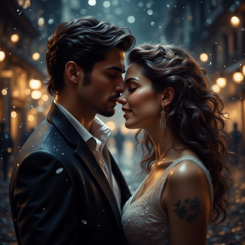 Couple Laughing in a City at Night