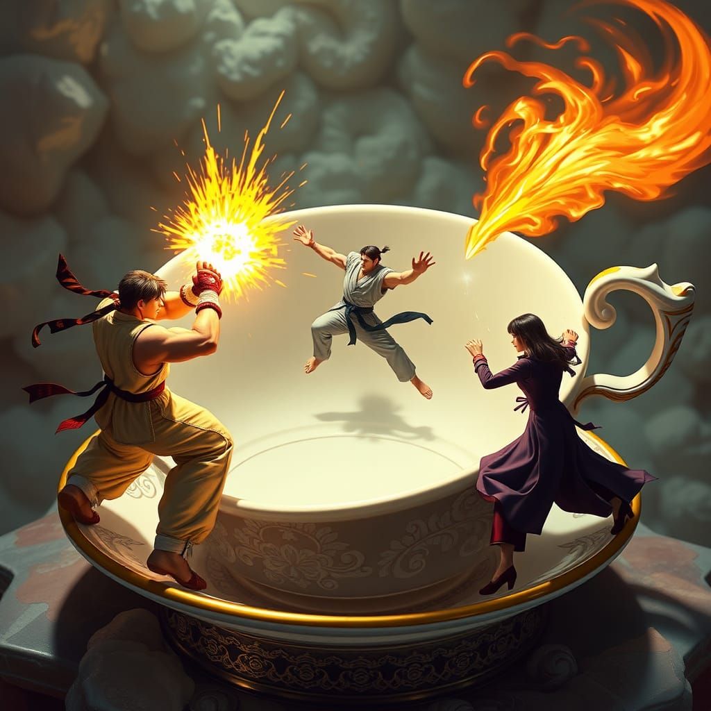 Street Fighter Characters Clash in Teacup Arena