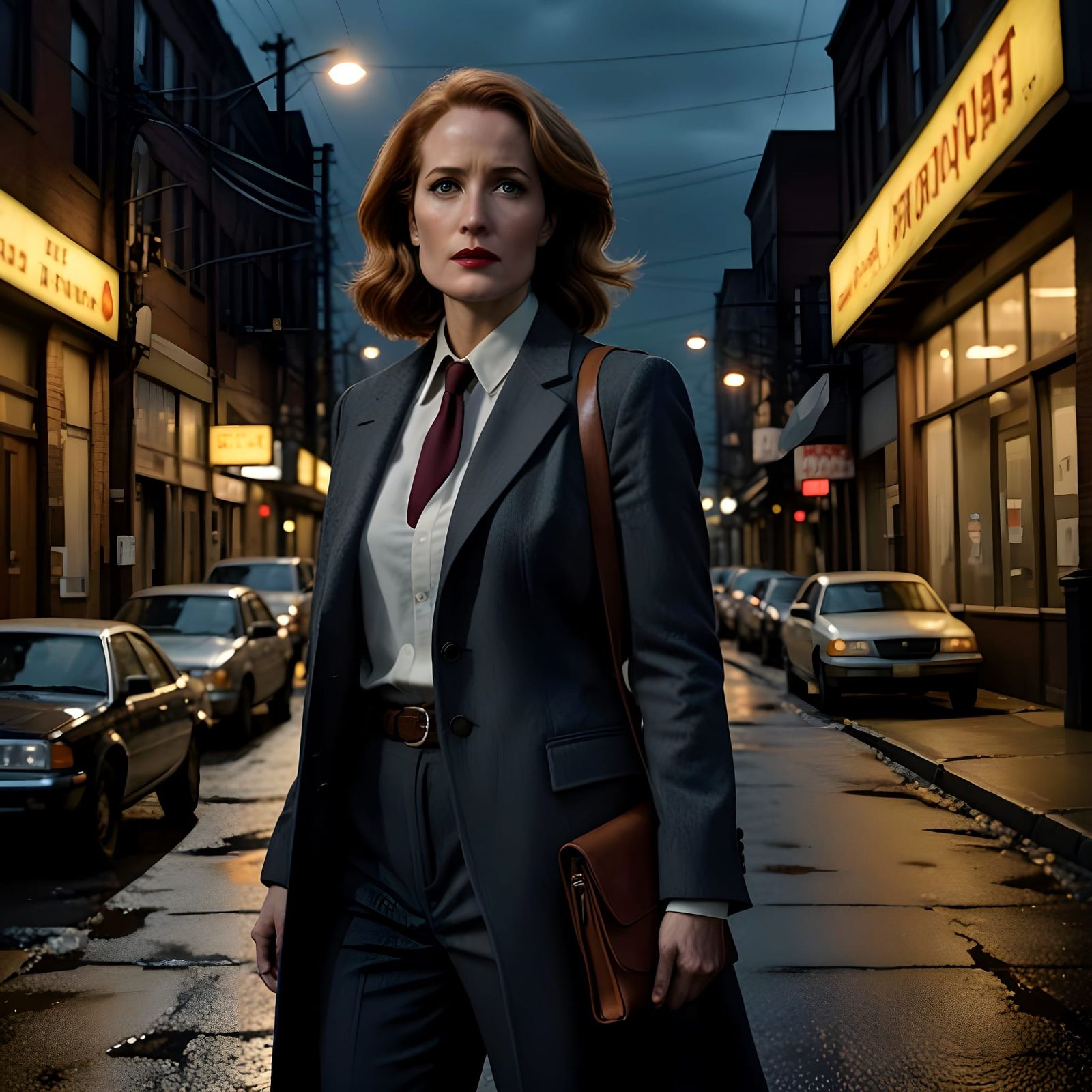 Gillian Anderson as Special Agent Dana Scully in Moody Actio...