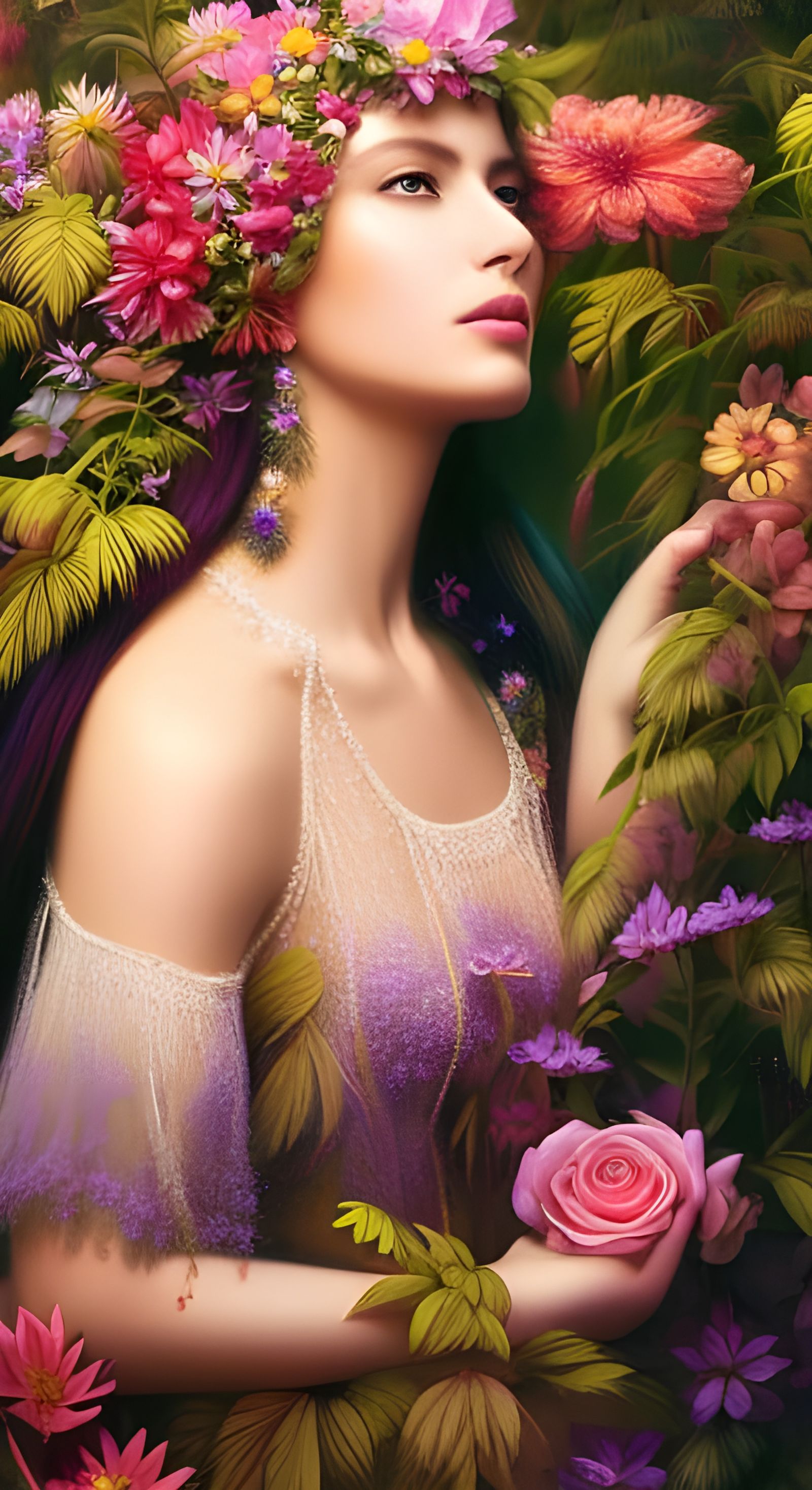 70s Hippie Woman Portrait in Rococo Art Style