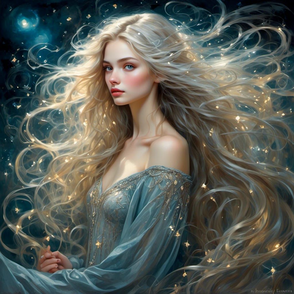 Mystical Witch Girl Under Cosmic Lights