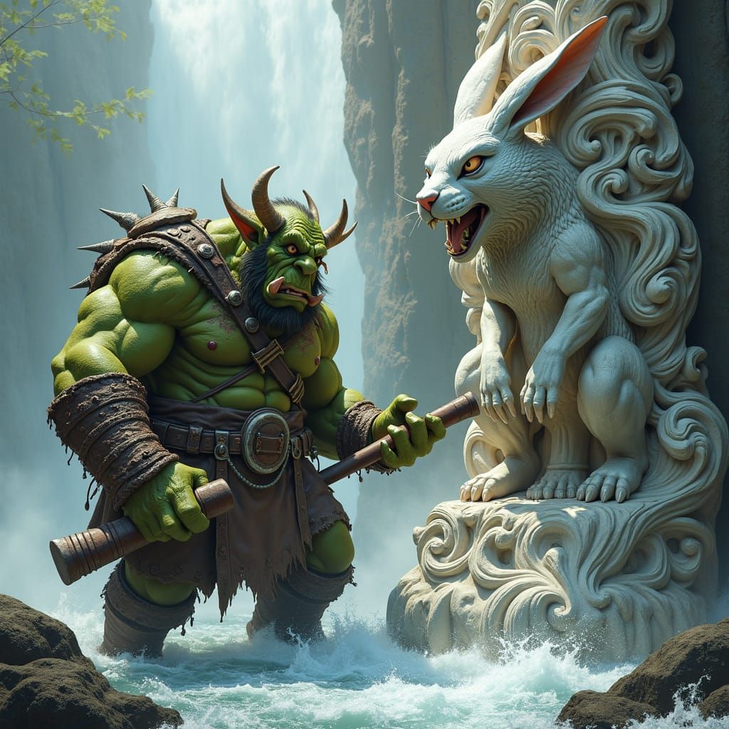 Orc Crafts Intricate Rabbit Statue by Misty River