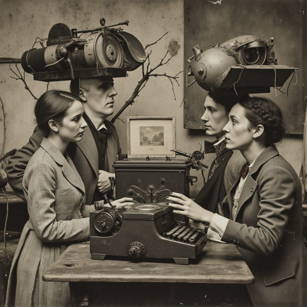 Avant-Garde Figures Interact with Vintage Typewriters
