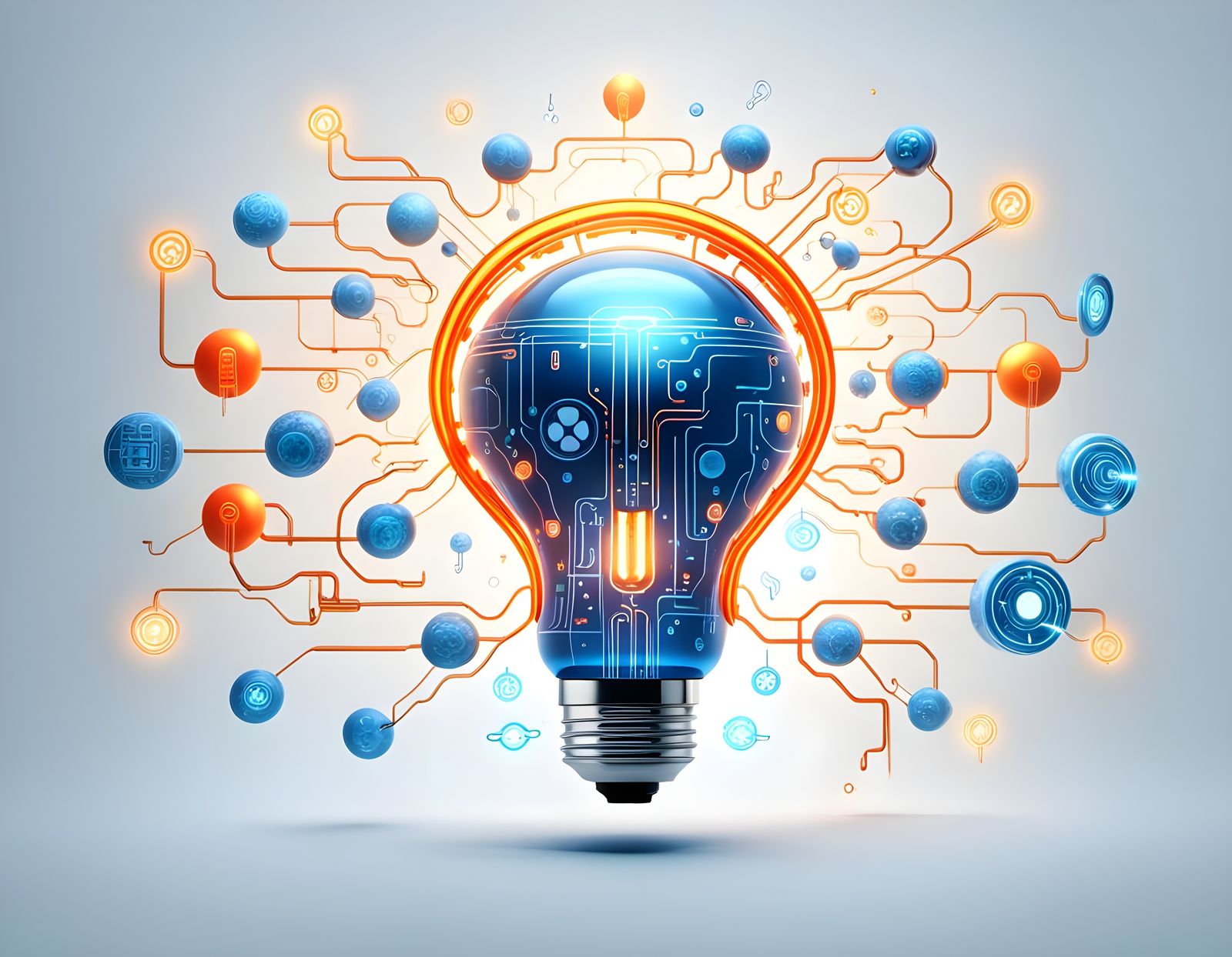 Idea Lightbulb with Technology Icons: Detailed Matte Paintin...