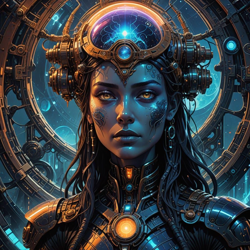 Otherworldly Astral Being in Iridescent Cosmic Steampunk Vor...