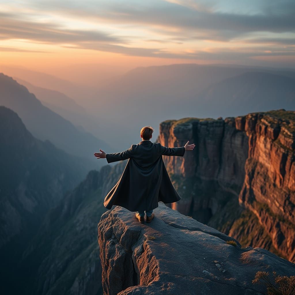 Hyperrealistic Figure Contemplates Vast Landscape