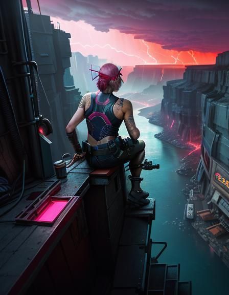 Cyberpunk Emilie the Explorer with Smoking Gun