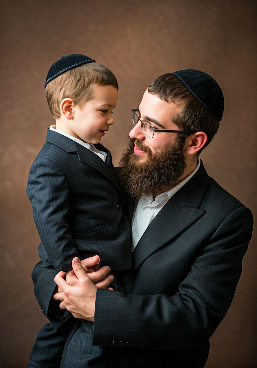 Chasidic Man and Boy Share Loving Moment