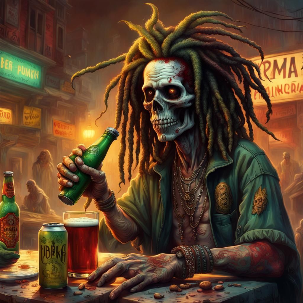 Cyberpunk Rastafarian Zombie in Barcelona 3000