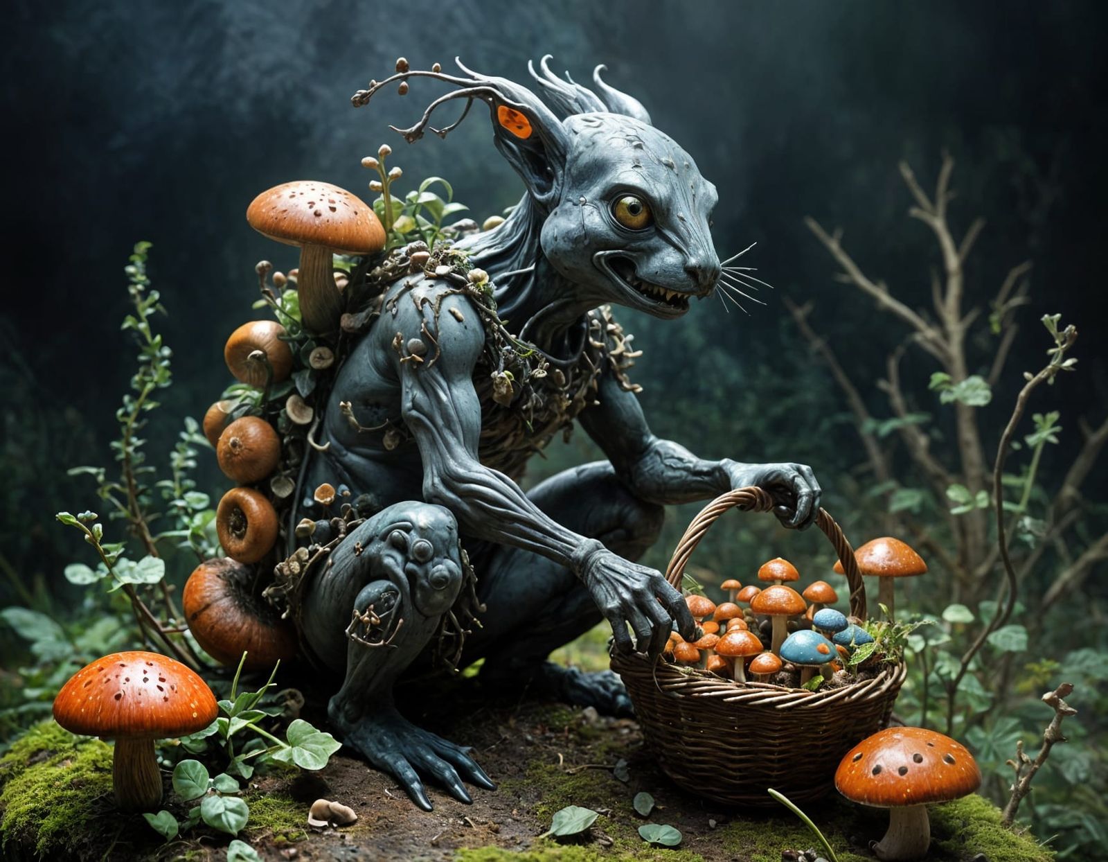 Surreal Garden of Glowing Mushrooms in the Style of Moebius