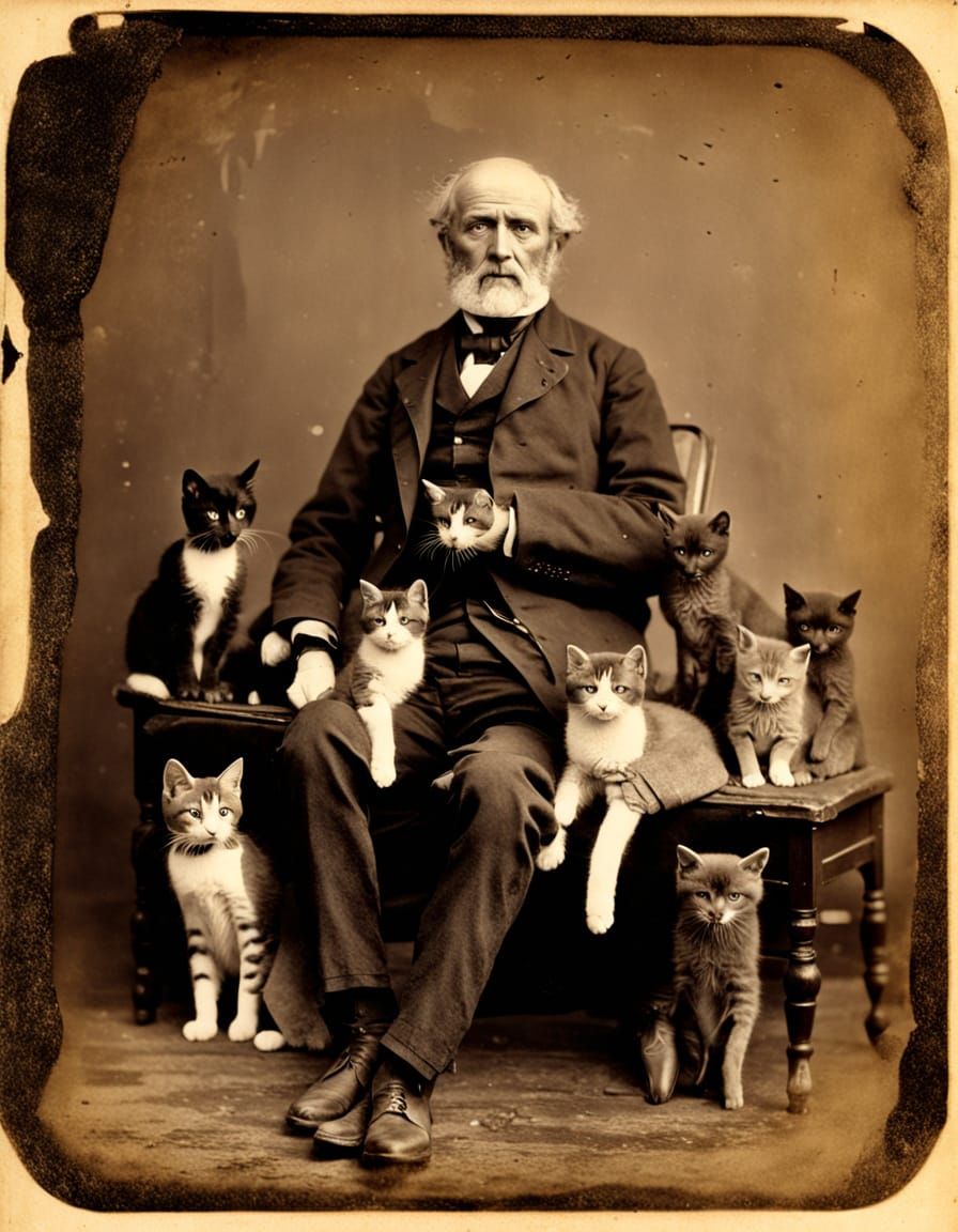 Victorian Gentleman Surrounded by Kittens: Daguerreotype Sty...