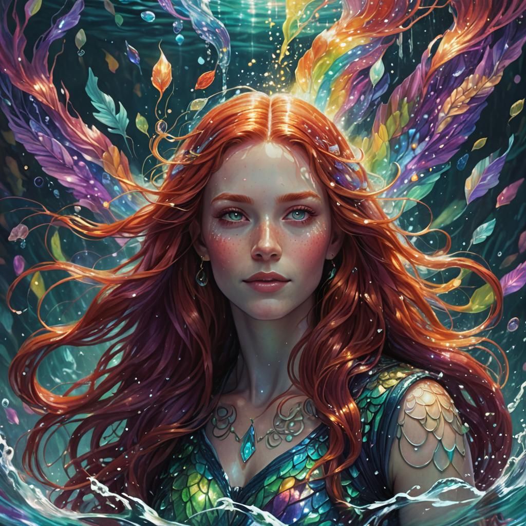Rainbow Aura Fantasy Art: Woman in Water