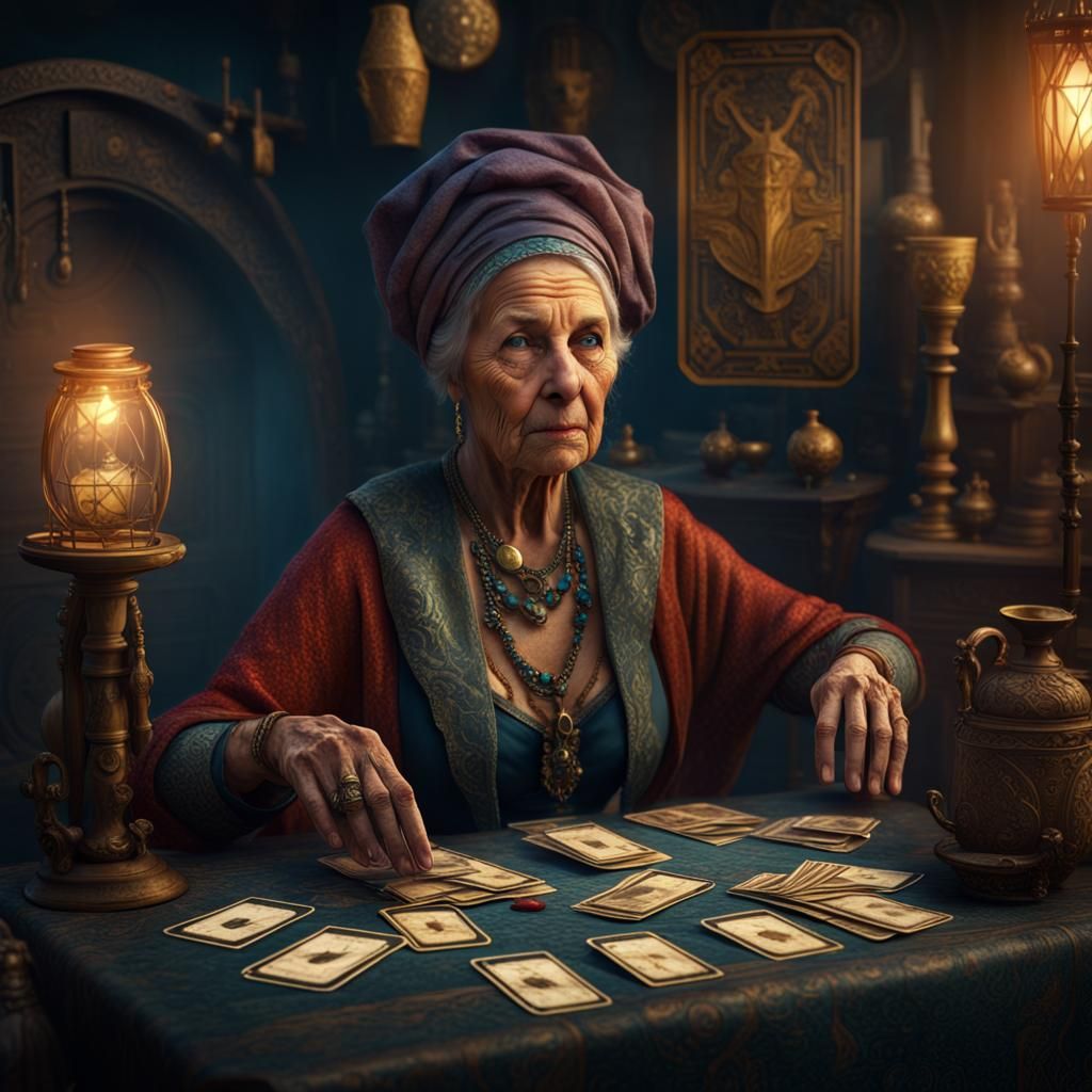 Colorful Tarot Reader in Detailed Matte Painting