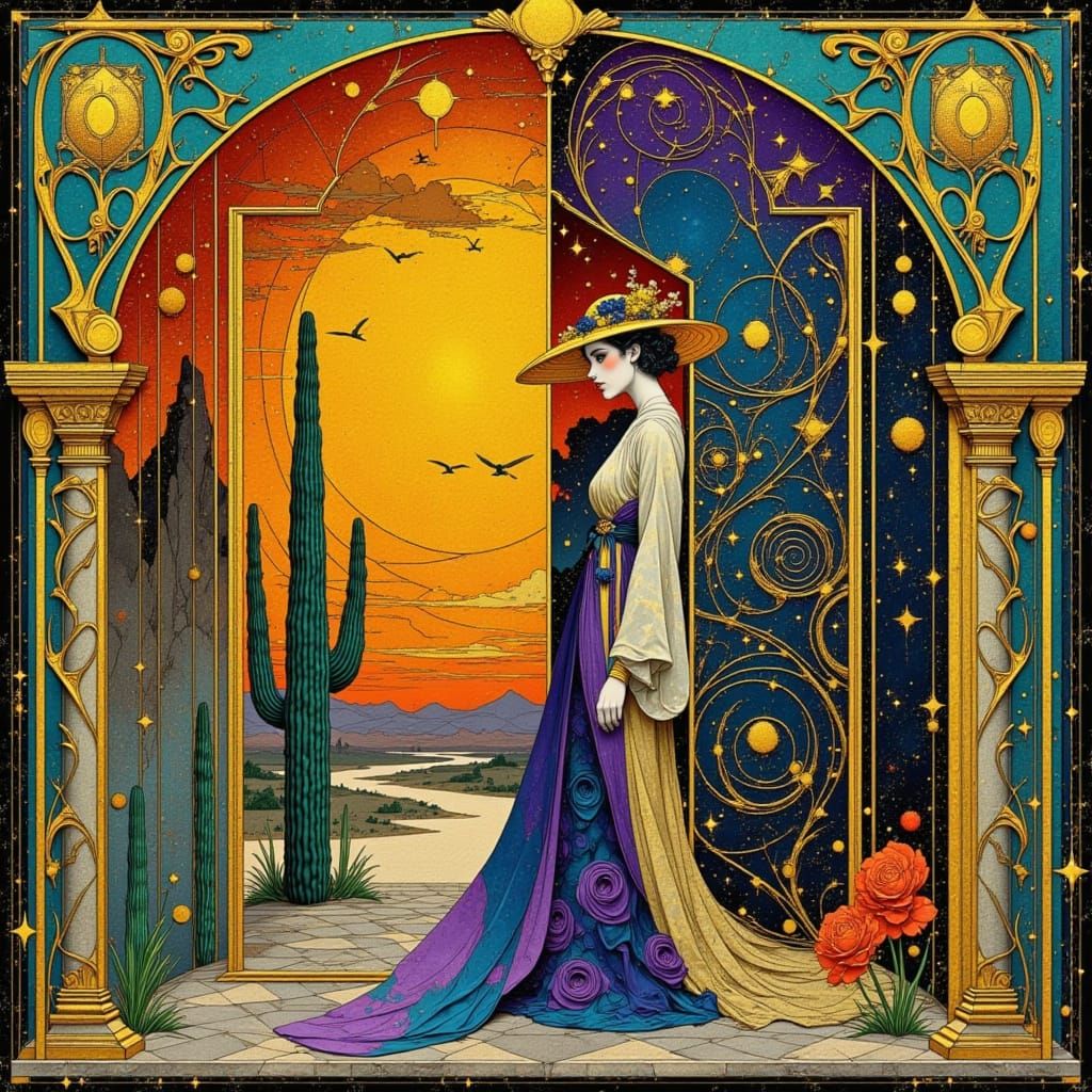 Mystic Sapphire Gates Guarding Kabbalistic Realm with Art No...