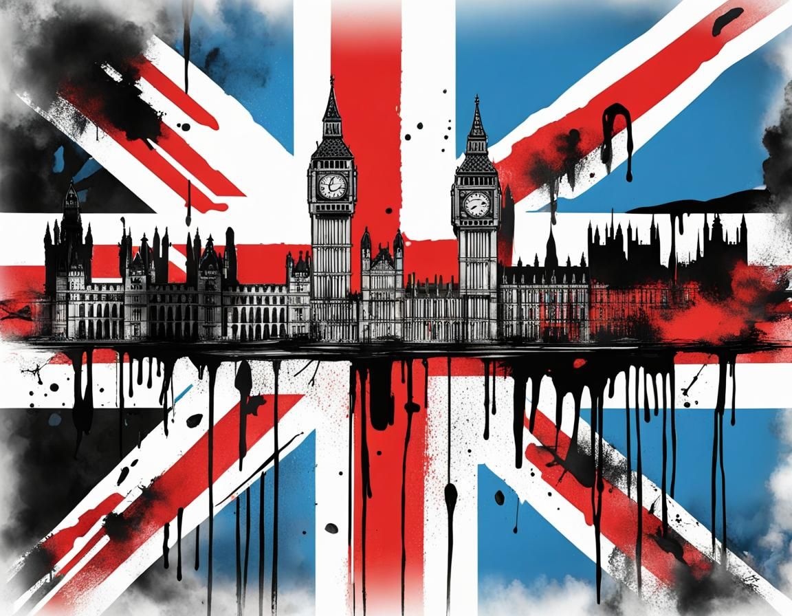 London Skyline Union Jack in Trash Polka Style