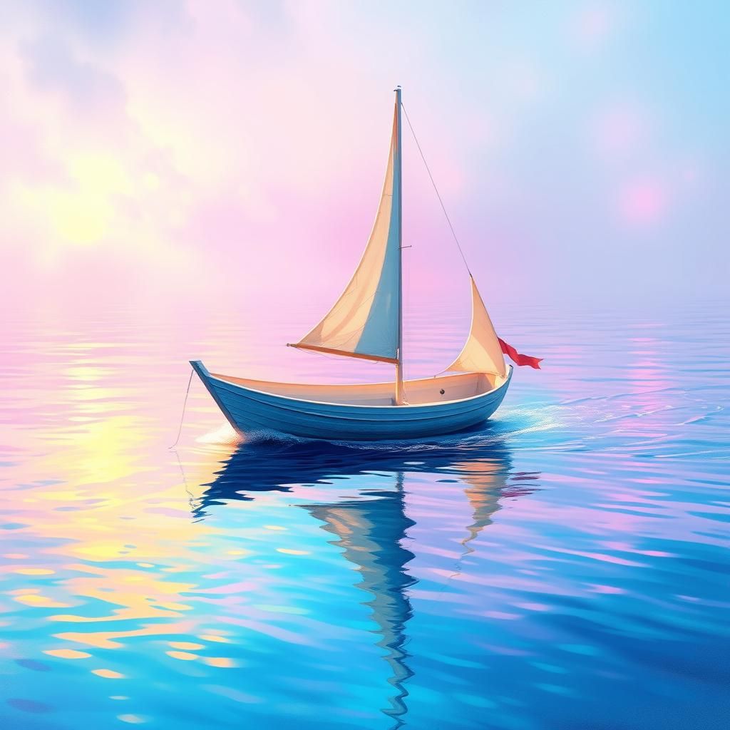 Dreamy Boat on Rainbow Water in Impressionist Style