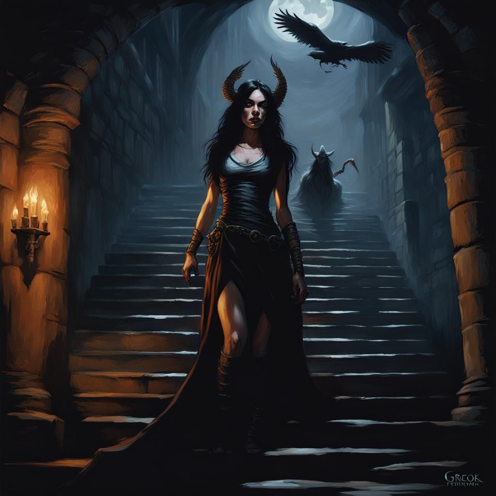 Moonlit Dungeon Descent with Demon Escort