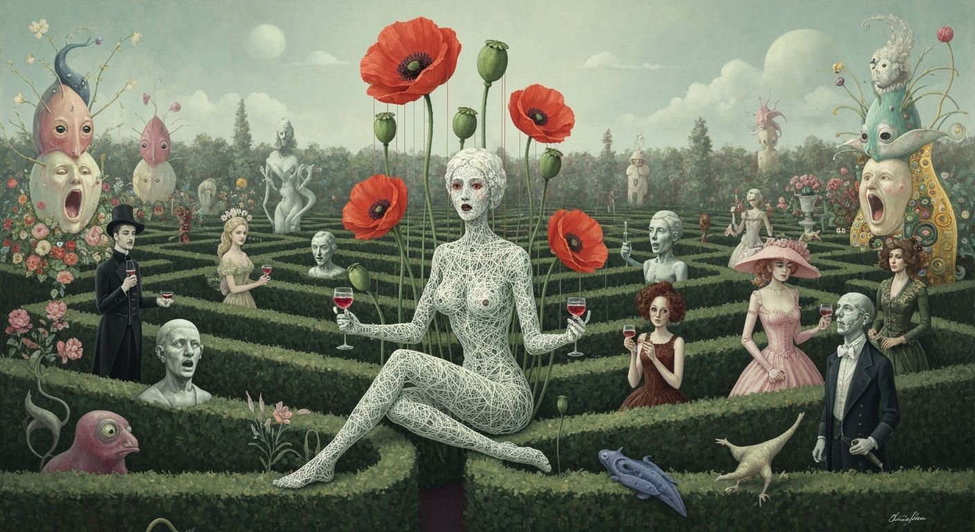 Surreal String Woman in Gothic Garden Maze
