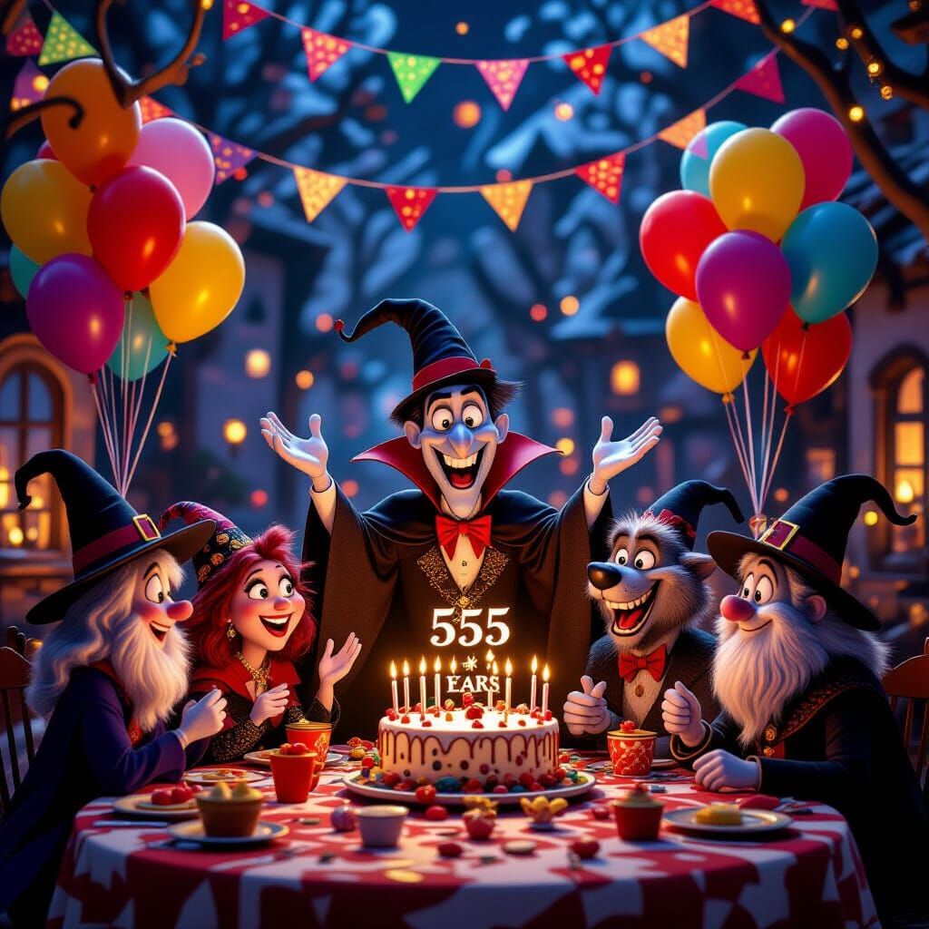 Dracula's 555th Birthday Party in Pixar Style