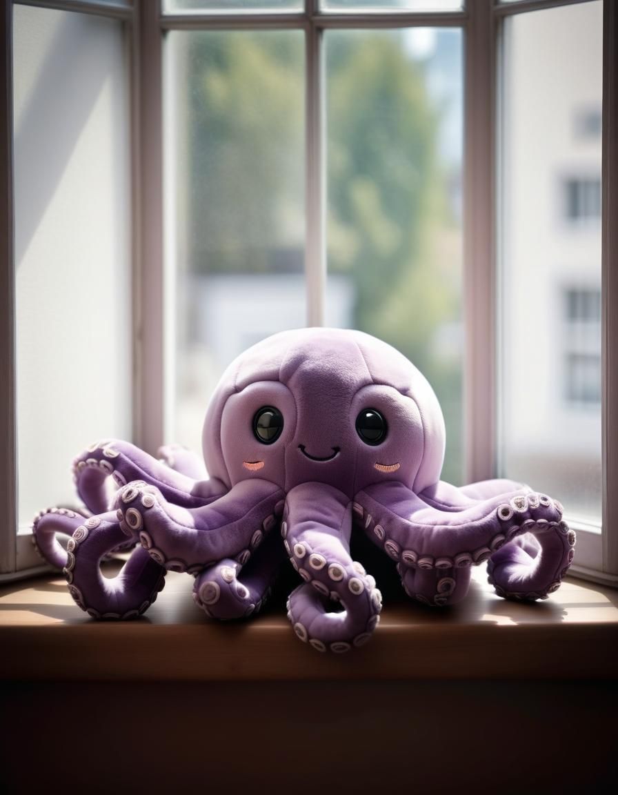 Cute Furry Octopus Plushie on Windowsill
