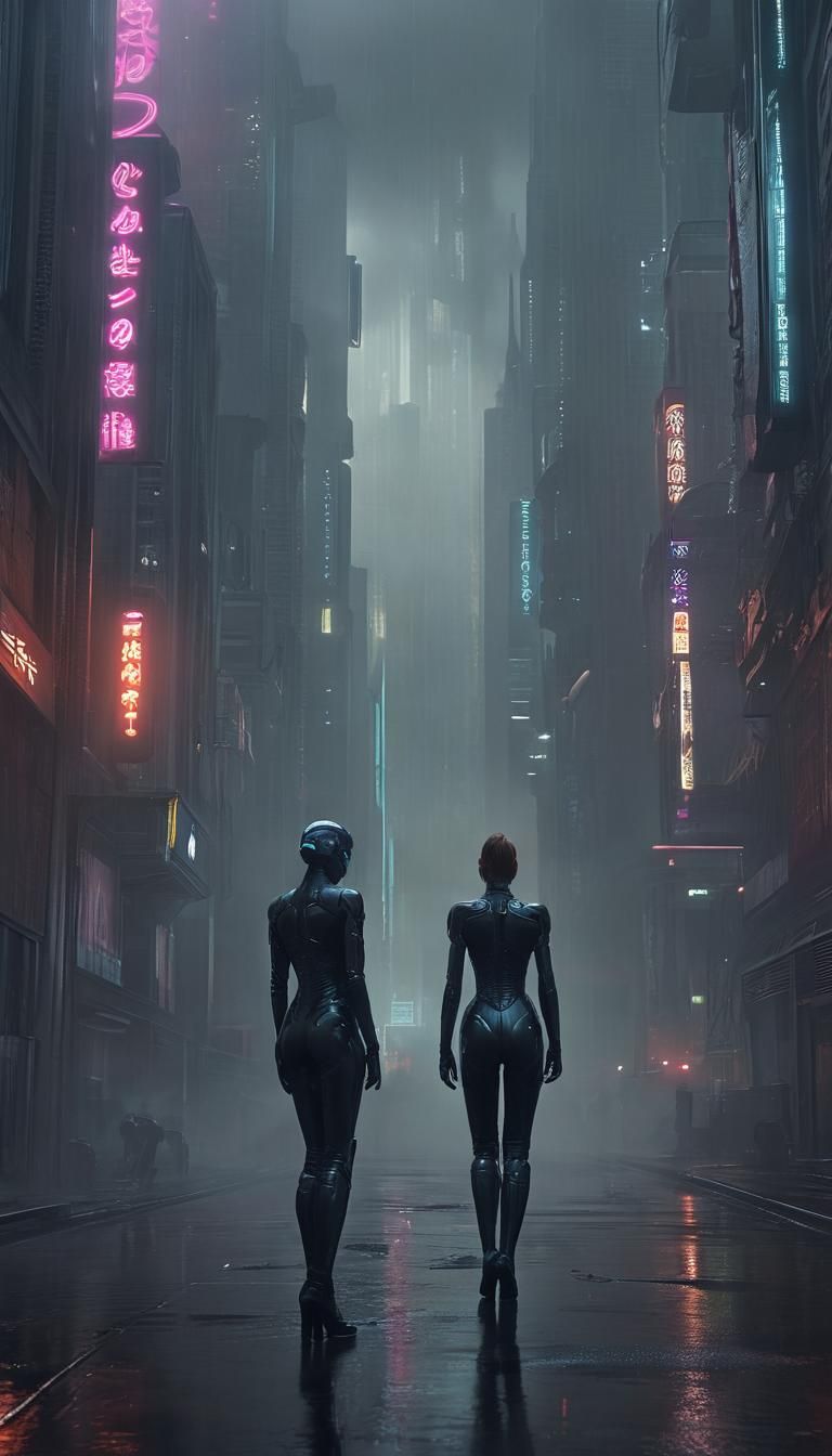 Epic Cyberpunk Cityscape with Shimmering Hologram