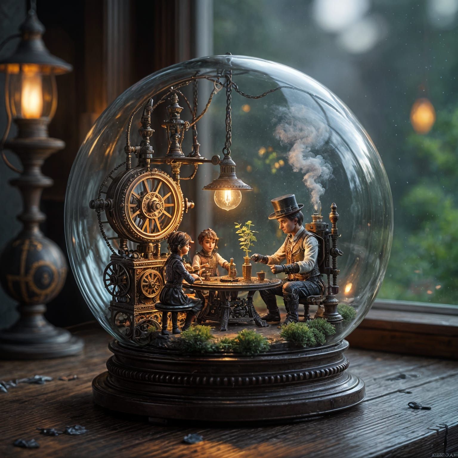 Steampunk Workshop in Glass Orb: Hyperrealistic Automaton Ar...