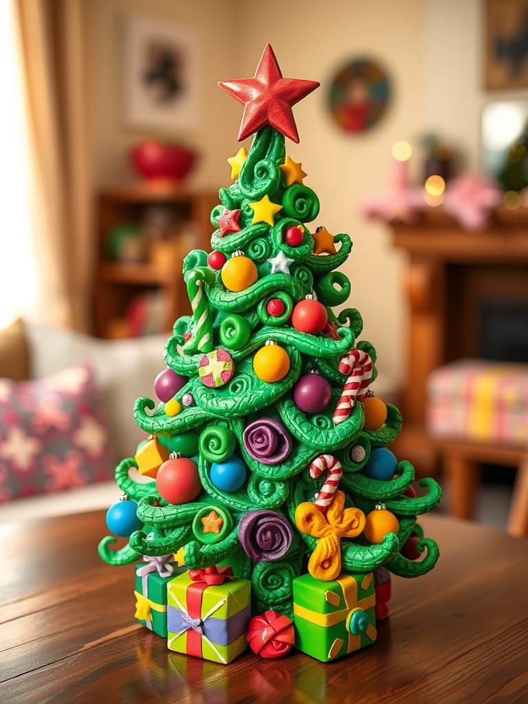 Whimsical Clay Christmas Tree Sculpture