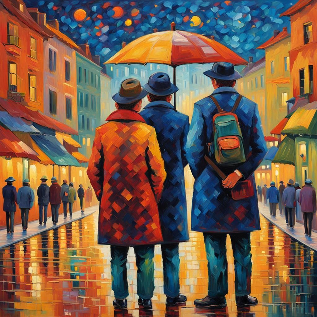 Figures in City Street as Expressionist Impasto Painting