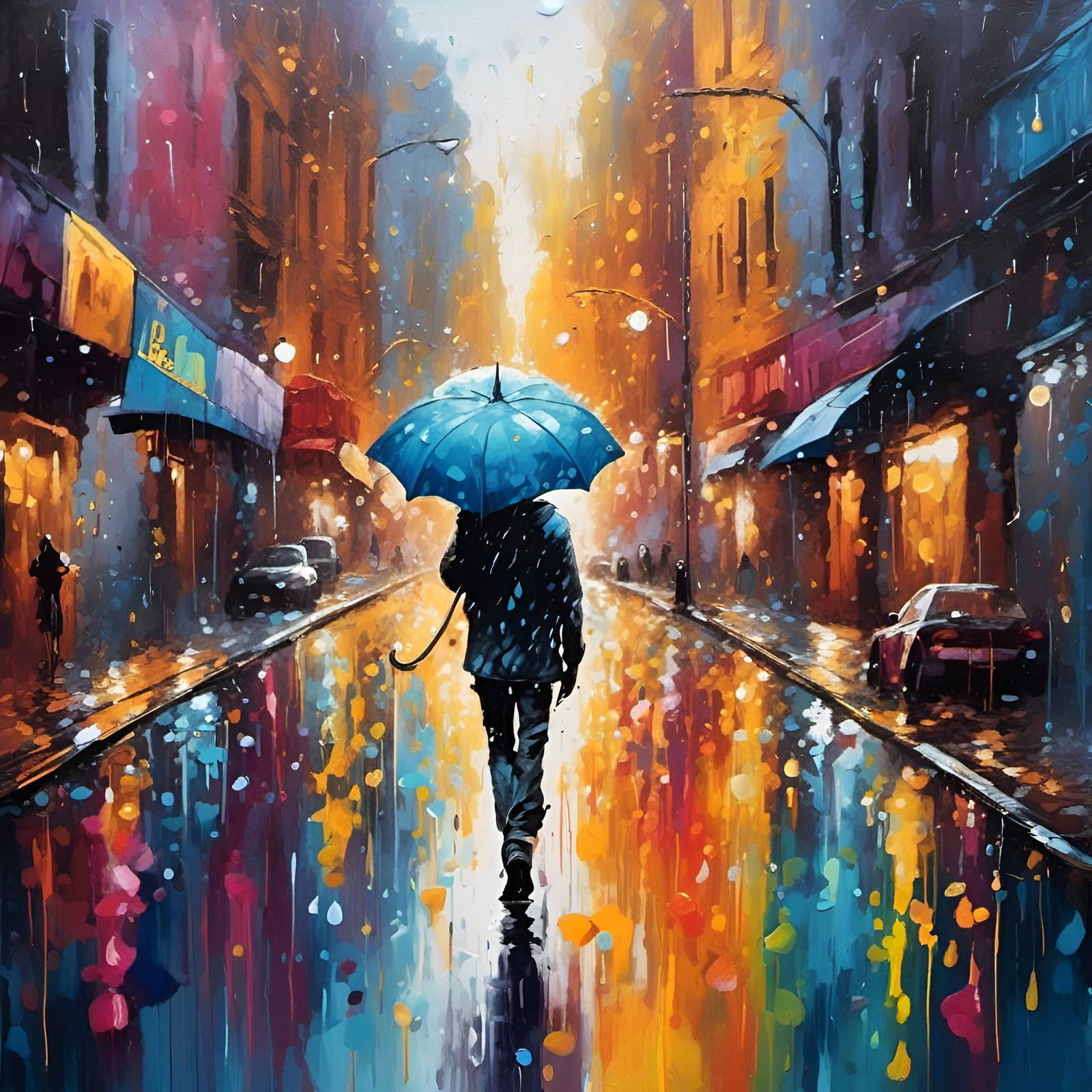 Psychedelic Rainwalker in Vibrant Street Art Style