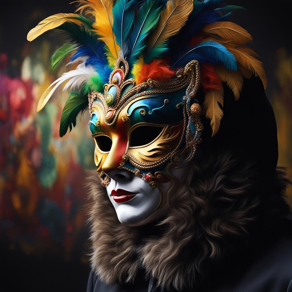 Elegant Cat Theater Mask with Graffiti Art Details