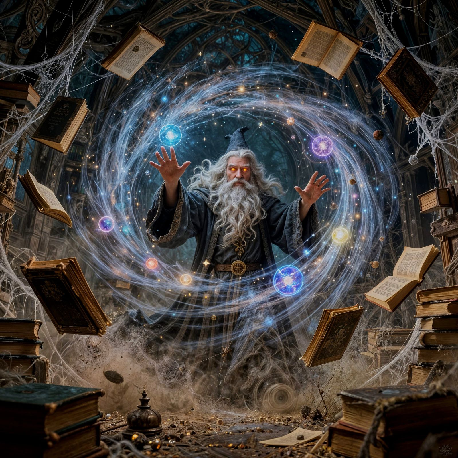 Old wizard reading magical books 🧙 📚