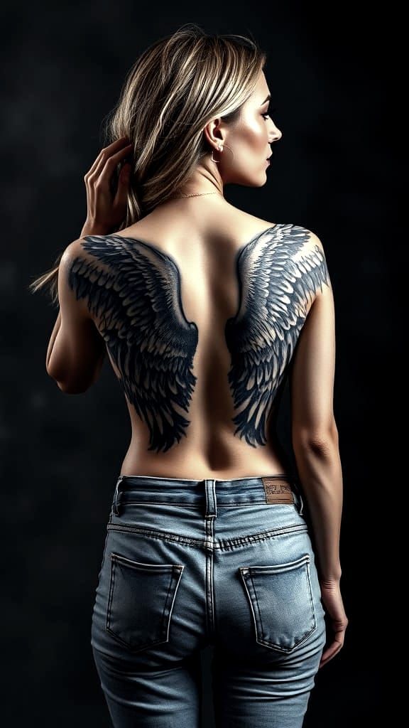 Angel Wing Tattoos on Woman in Artist Studio