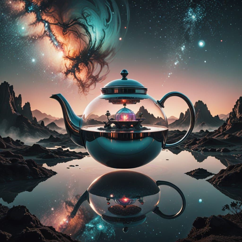 Chrome Teapot on Alien Island with Galaxy Steam