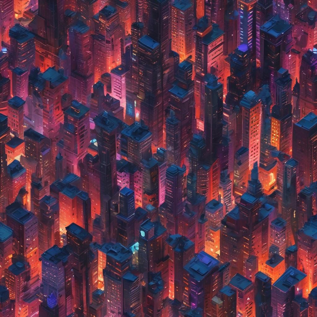 Futuristic Cubist Cityscape in Geometric Fauvism Style