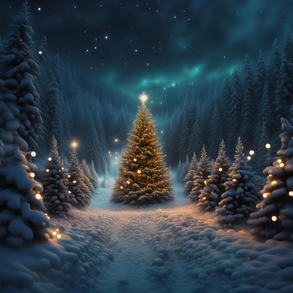 Christmas Tree Farm Aglow with Lights