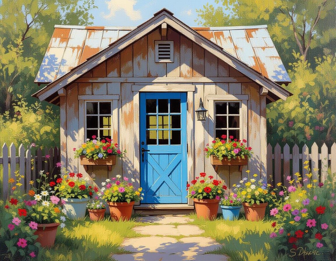 Rustic Garden Shed in Impressionistic Style