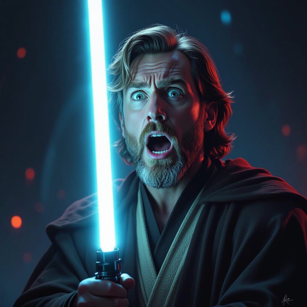 Astonished Jedi Knight in Dramatic Lighting