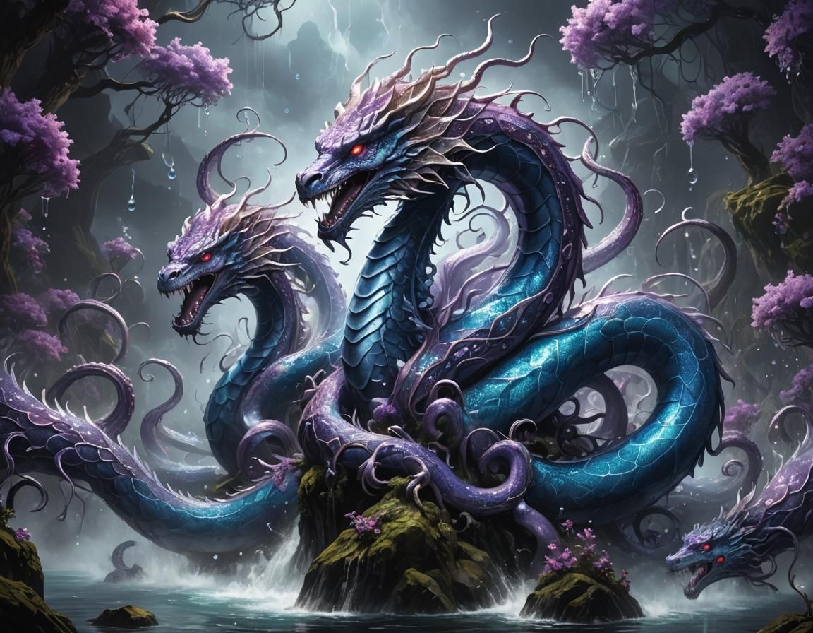 Crystalline Hydra in Dreamlike Art Nouveau Style