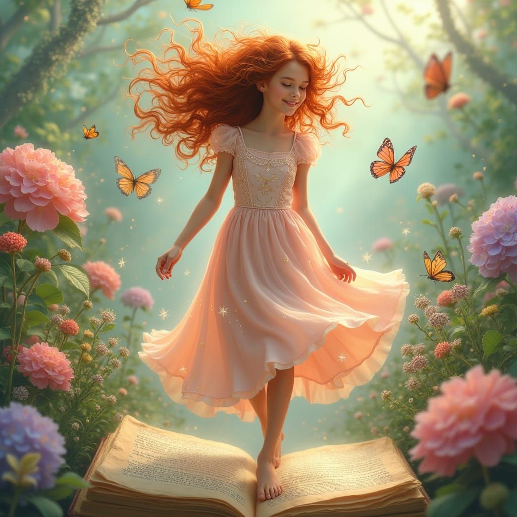 Enchanted Woman Steps into Whimsical Garden