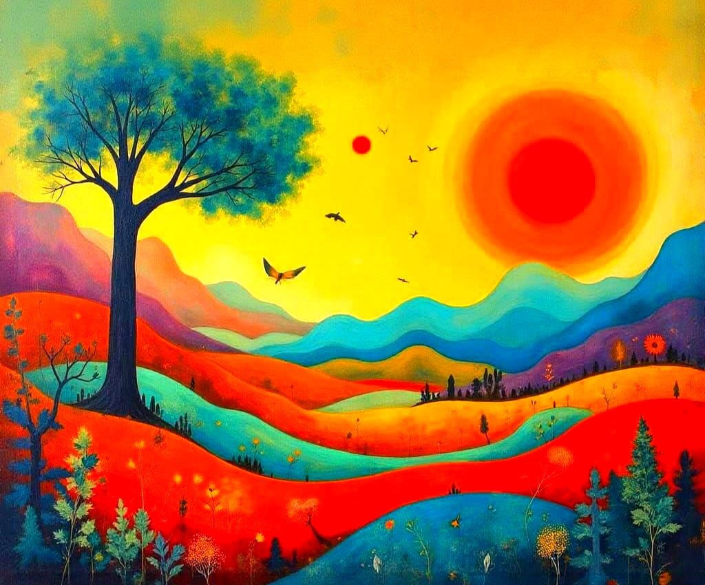 Dreamlike Vibrant Landscape in Paul Klee Inspired Style
