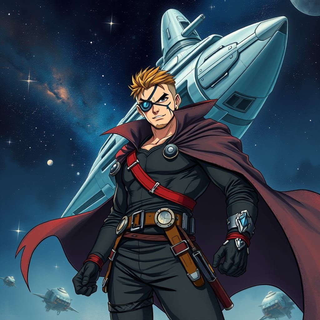 Anime Space Pirate Captain with Flowing Cape and Futuristic ...