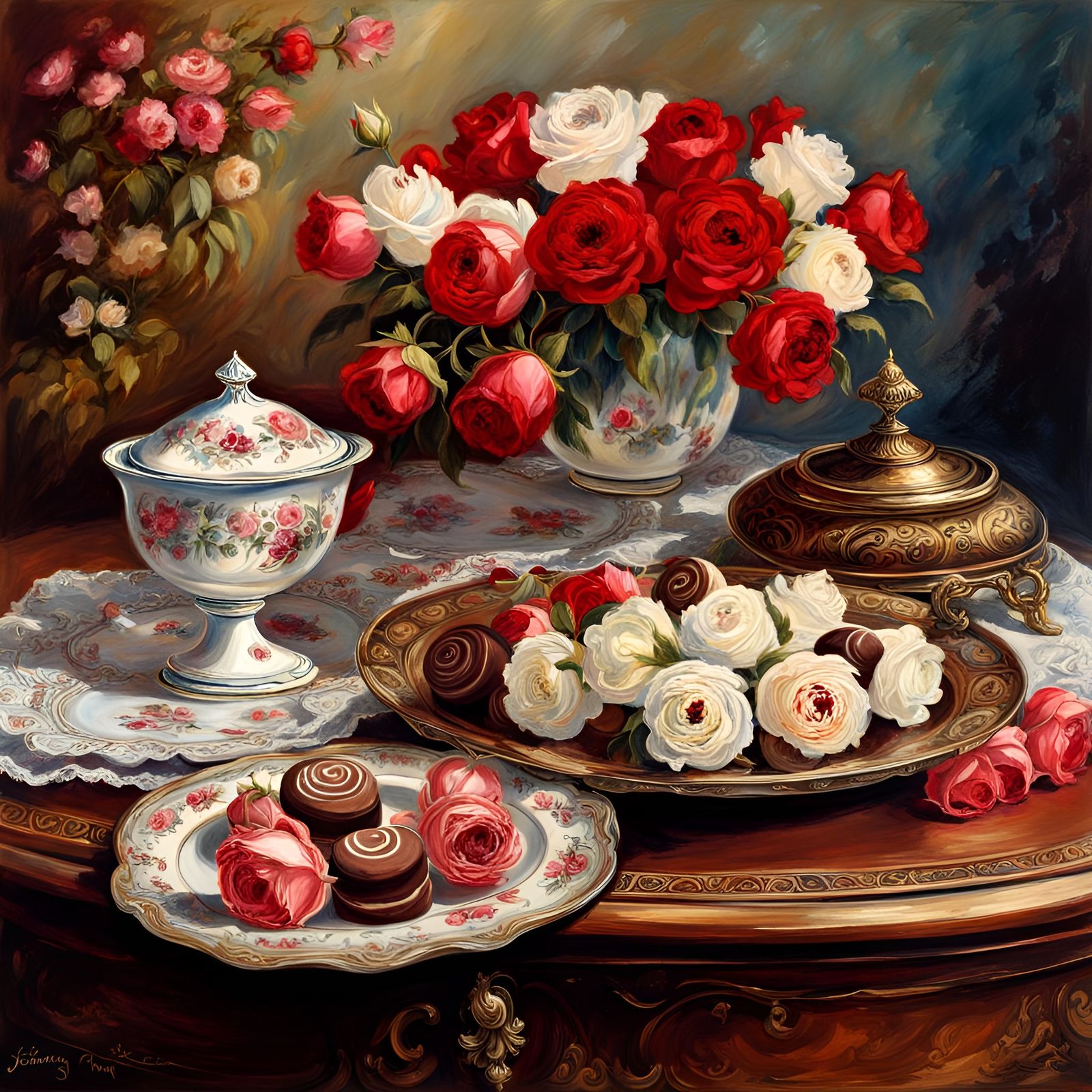 Roses and Chocolates in Art Nouveau Style