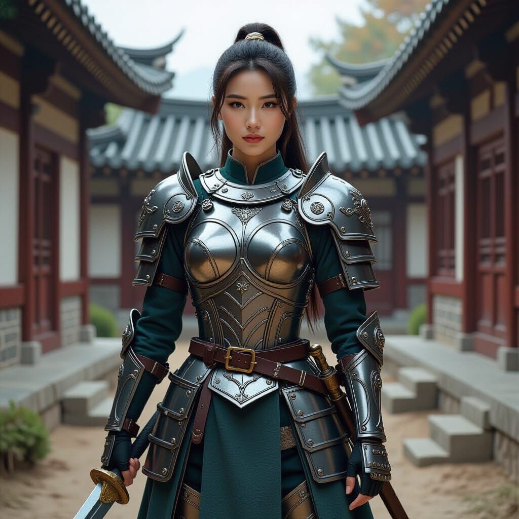Korean Warrior in Futuristic Retro Armor