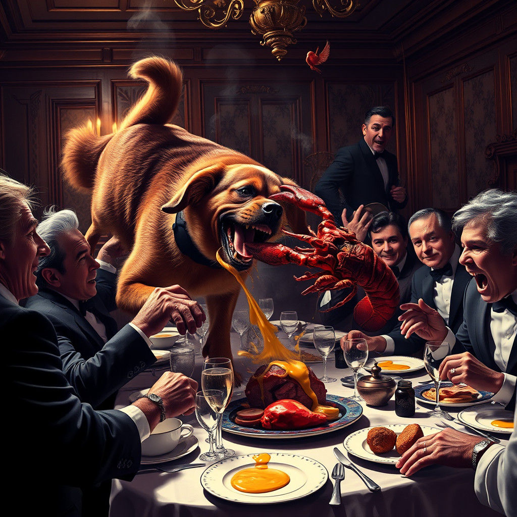 Dinner Party Chaos Unleashed in Mucha-esque Style