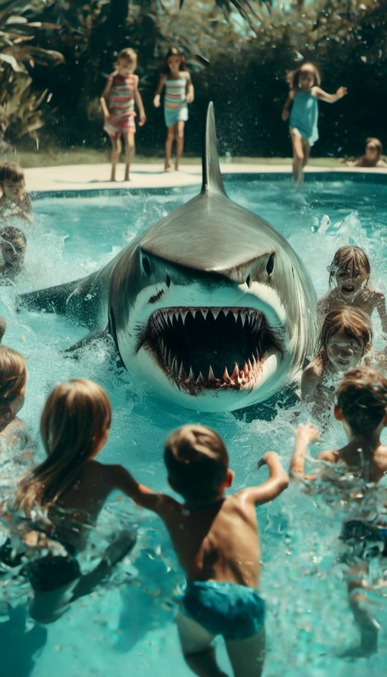 Shark Chases Children from Swimming Pool